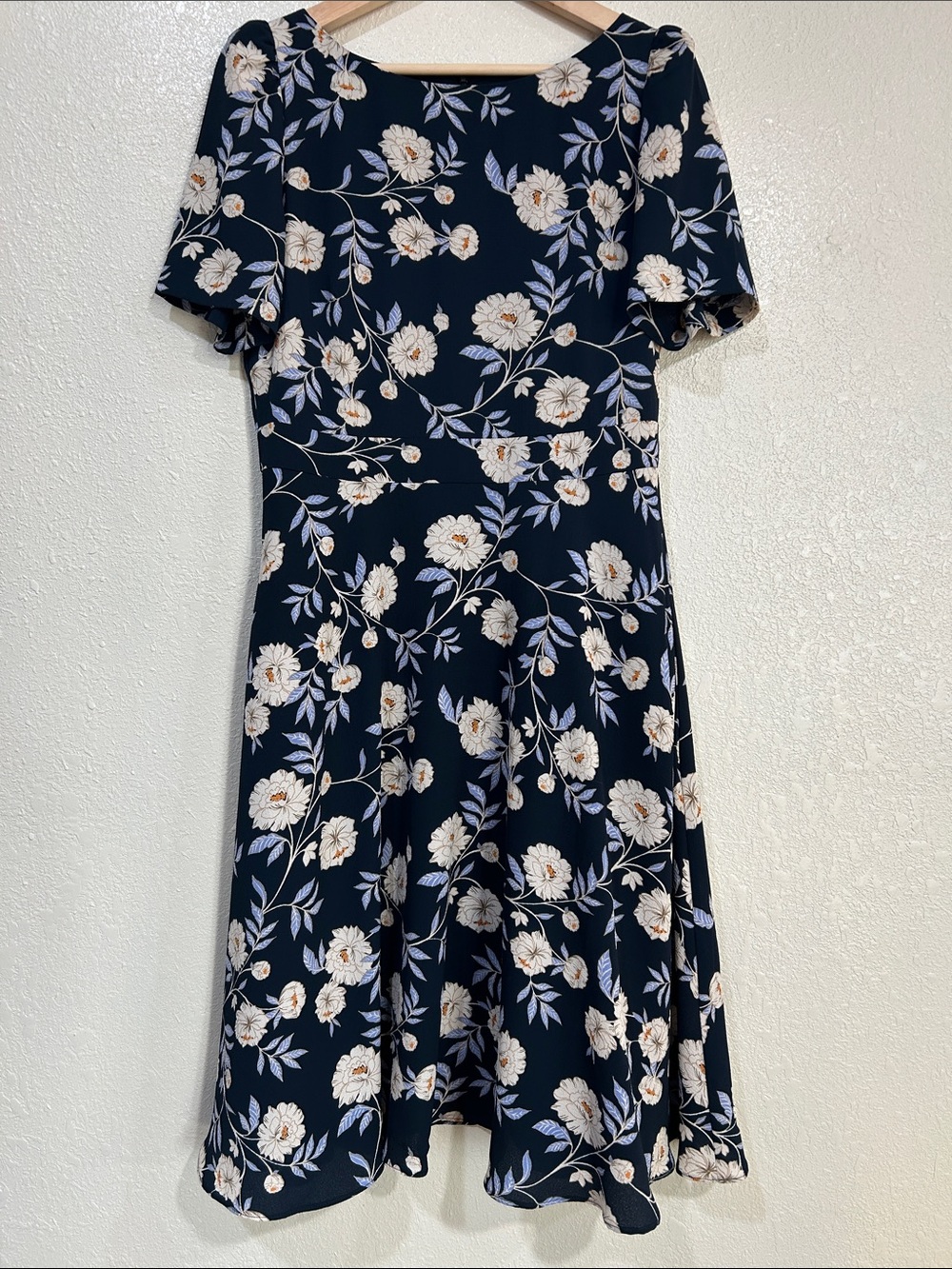Harper Rose Navy Floral Short Sleeve Midi Dress Sz 10